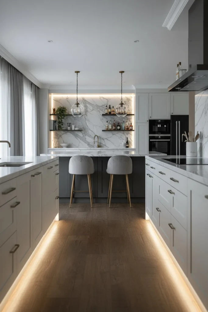LED toe-kick lighting under kitchen cabinets