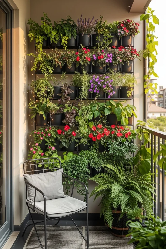 Small balcony featuring modern vertical wall garden