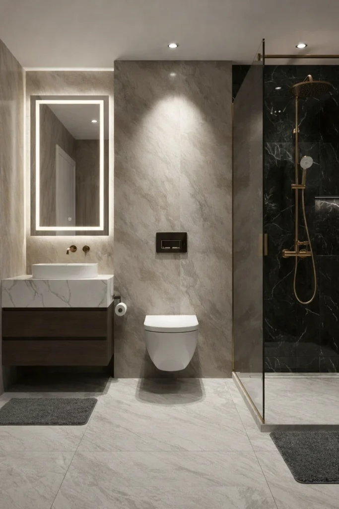 Wall-hung toilet with hidden cistern and clear floor
