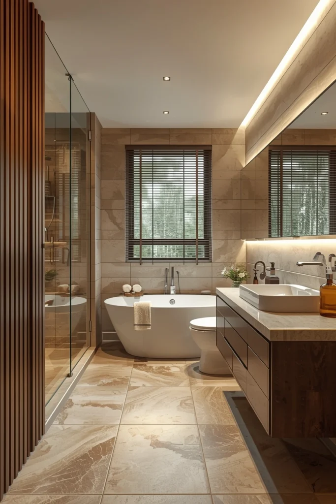 Heated floor tiles warming bathroom floor from below
