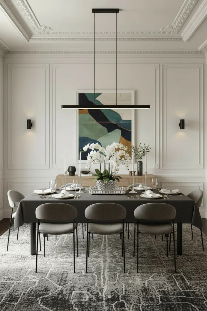 Clean minimal clutter-free elegant dining room space