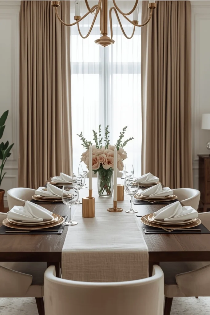 Dining table styled with runner and candles