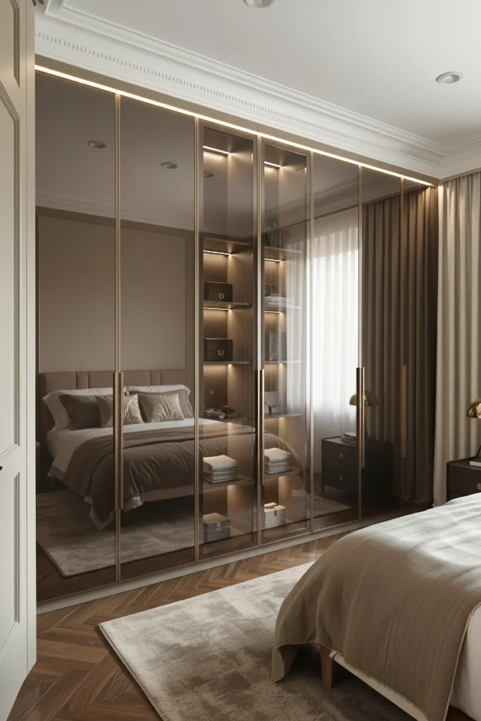 Seamless built-in wardrobes from floor to ceiling.