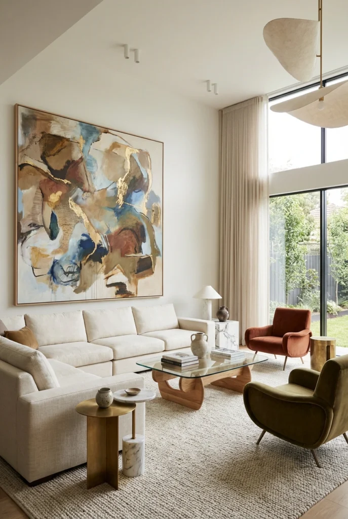 One large abstract canvas displayed on living room wall.