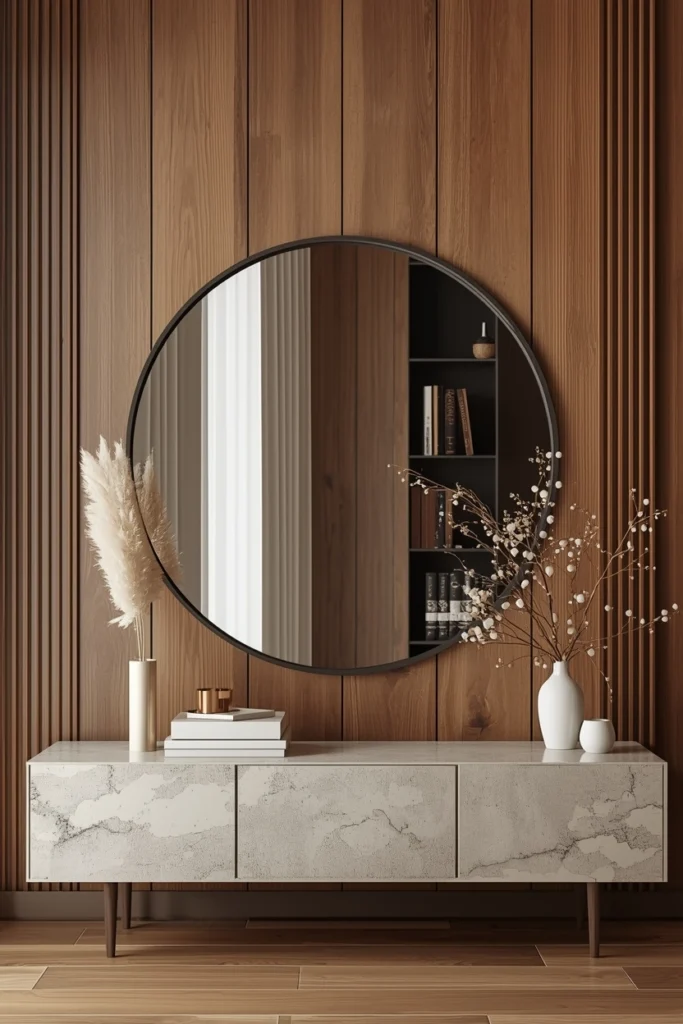 A large mirror brightens and opens up panelled rooms.