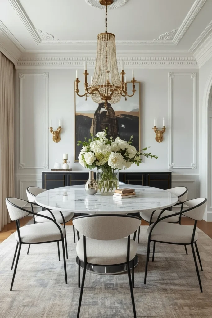 Marble tray and candle holder on sideboard