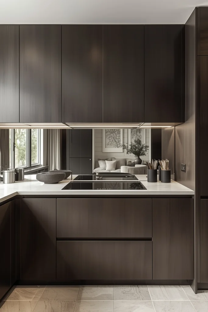 A mirror kitchen backsplash makes cooking areas look wider.