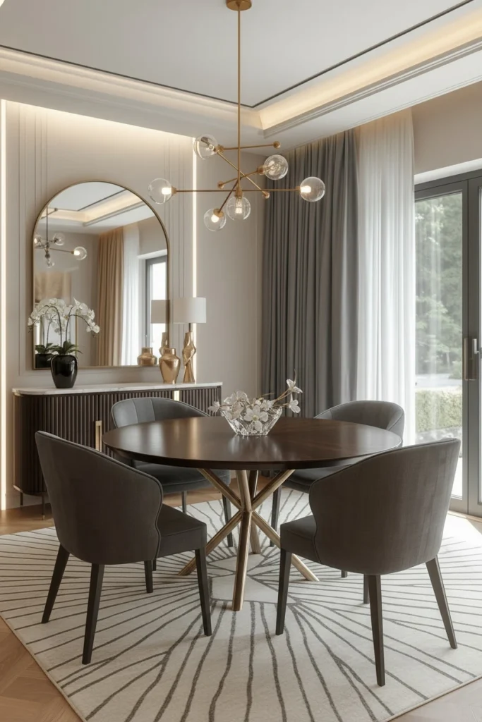 Velvet cushions and woven runner on dining table