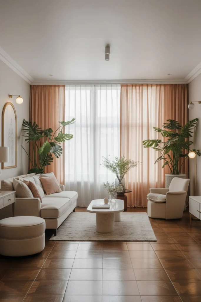 Sheer linen curtains brightening a modern living room.