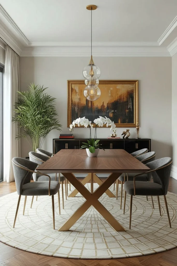 Solid oak wood dining table with chairs