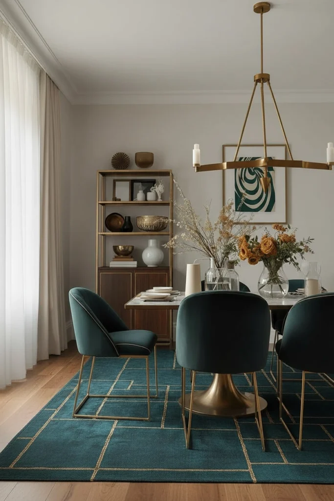 Velvet upholstered dining chairs in neutral color