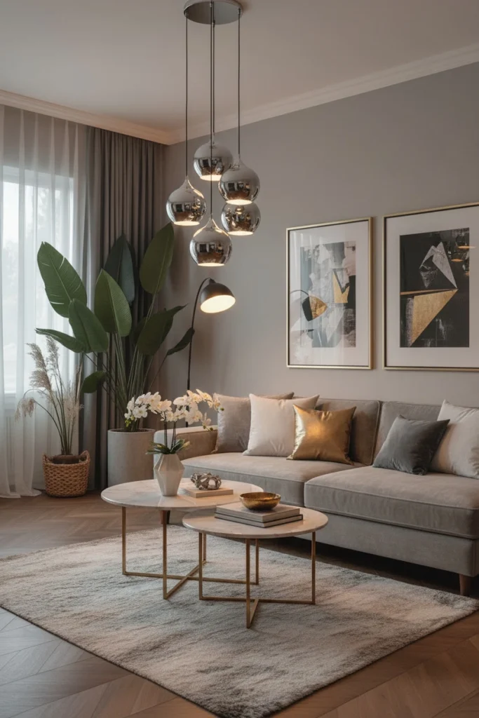 Warm golden bulbs create cosy relaxing room atmosphere.