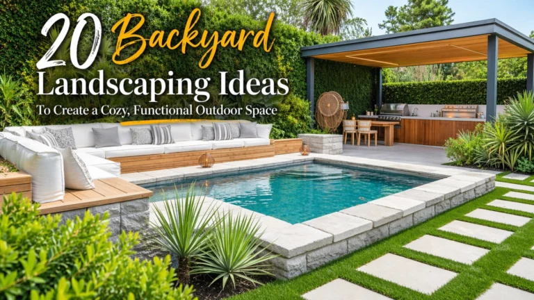 modern backyard landscaping with pool seating and outdoor kitchen