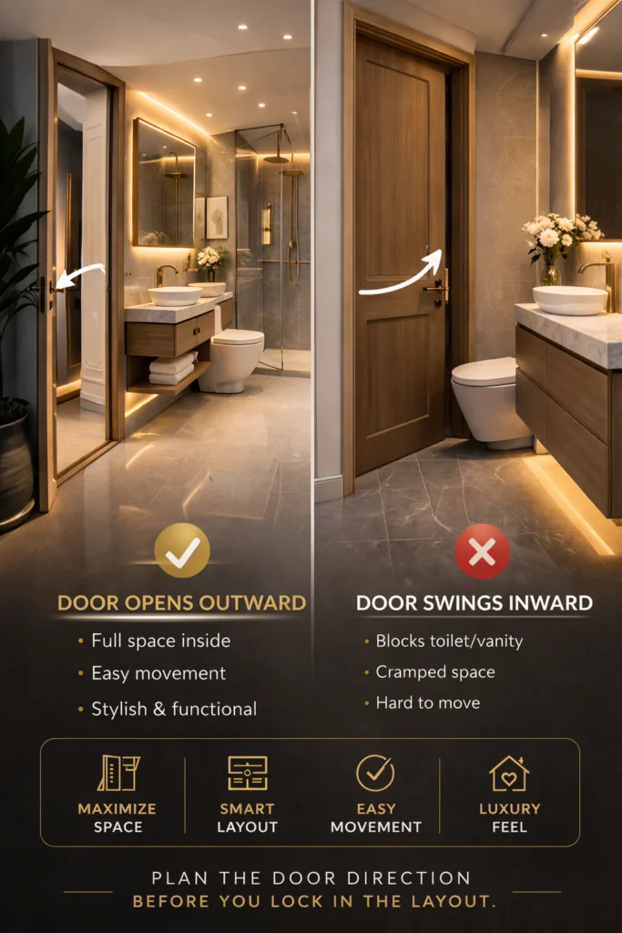 The door swing direction affects how freely you move.