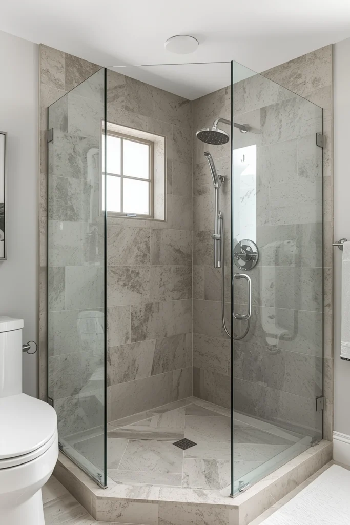 A corner shower makes great use of wasted space.