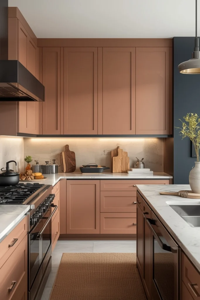 A kitchen counter styled in calm neutral matching colors.