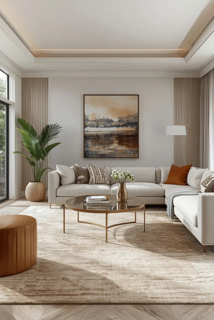 A large jute rug ties together a modern summer seating area.