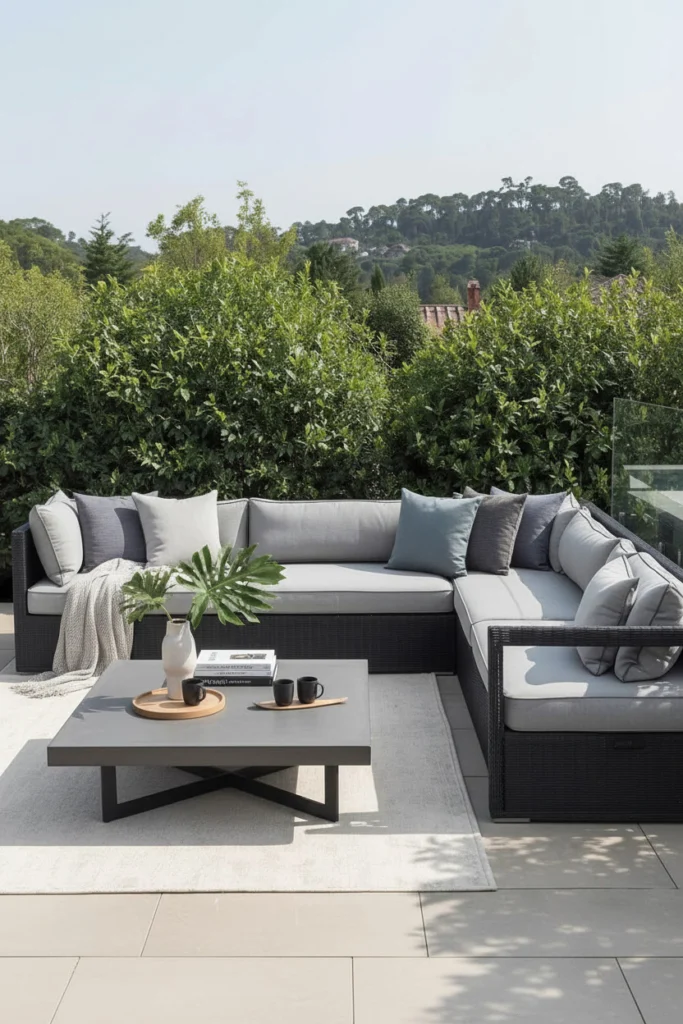 A modular sofa adapts flexibly to any patio layout.