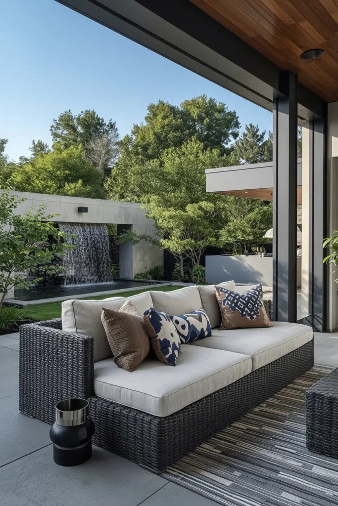 Pointing your sofa toward a water feature feels very calming.