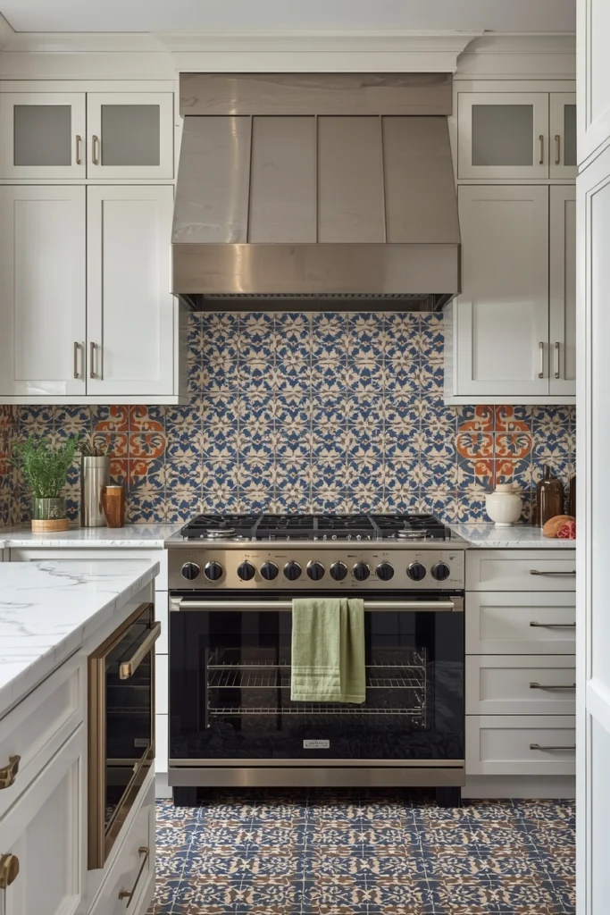 Patterned encaustic cement tiles add color and bold life.