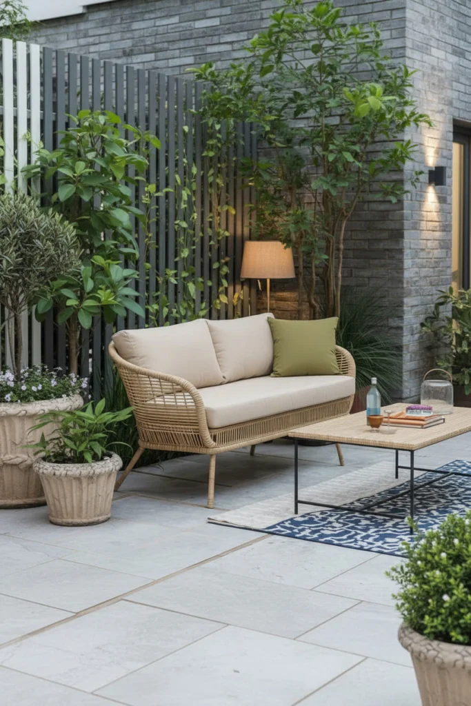 A rope sofa adds warm texture to any patio.