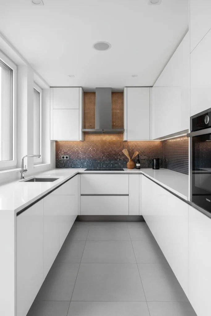 Tonal gradient glass mosaic reflects light all day long.