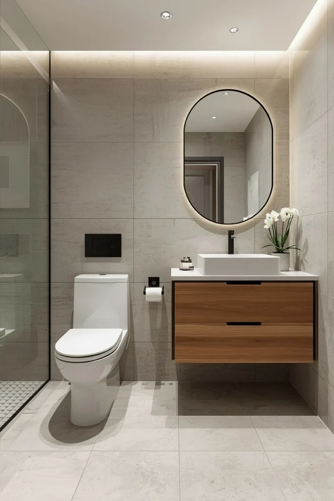 Wall hung fixtures make a bathroom look more spacious.