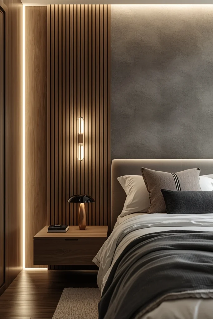 Wall lights mounted beside a cozy bedroom bed.