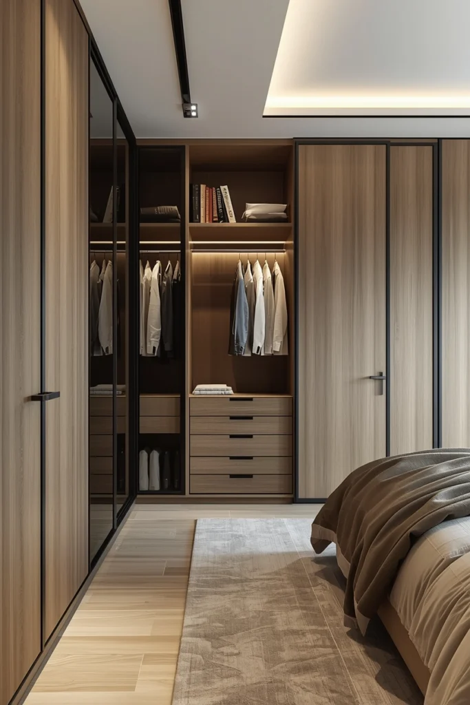Floor-to-ceiling wardrobe adds smart vertical bedroom storage.