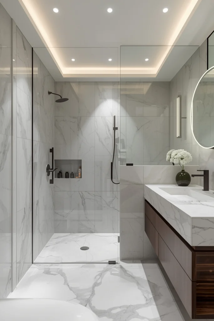 A modern wet room creates an open, spacious feel.