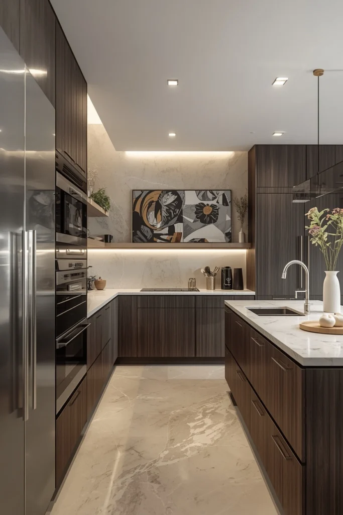 Artwork and tile murals add personal character to modern kitchens.