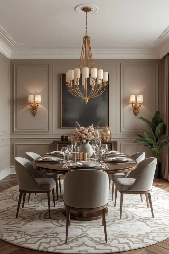 Cream and beige toned dining table decor arrangement.