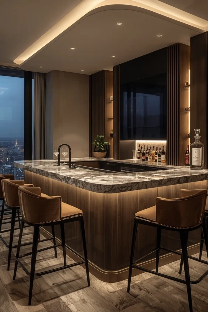 Small L-shaped corner bar counter at home
