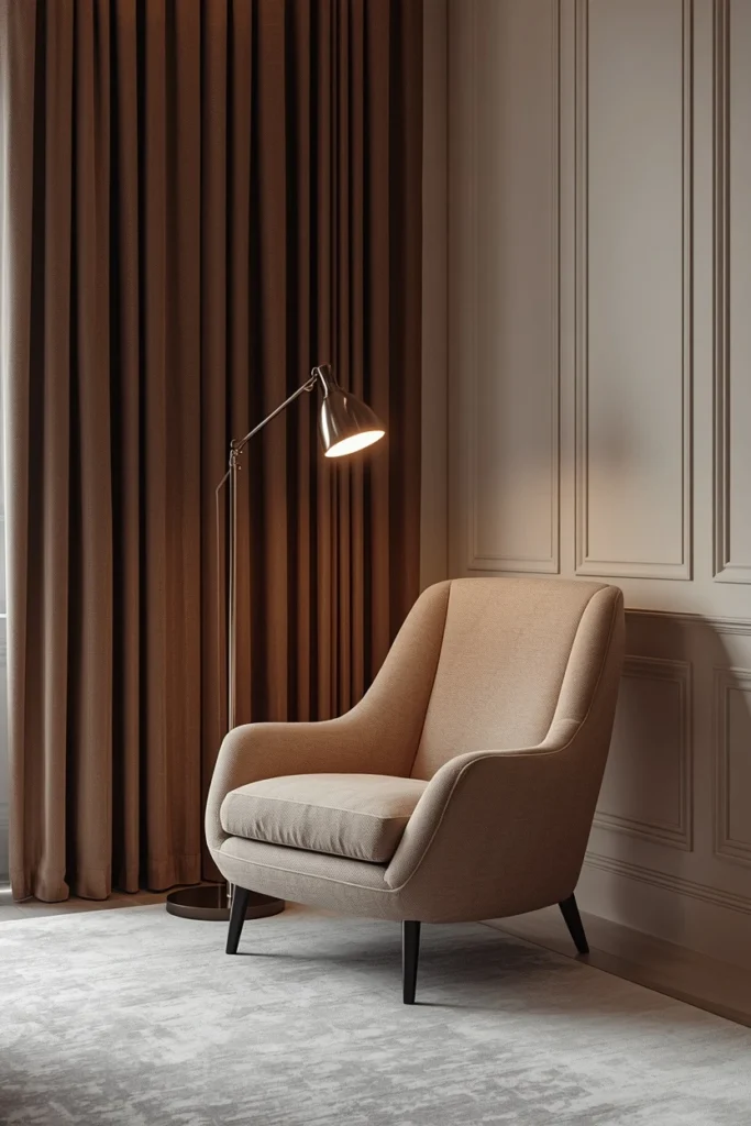 Single chair placed in an empty living room corner.