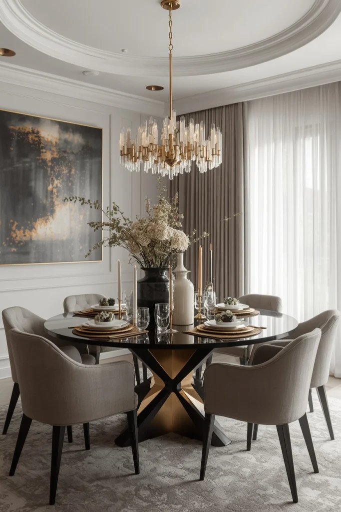 A clay vase centerpiece placed on a dining table.