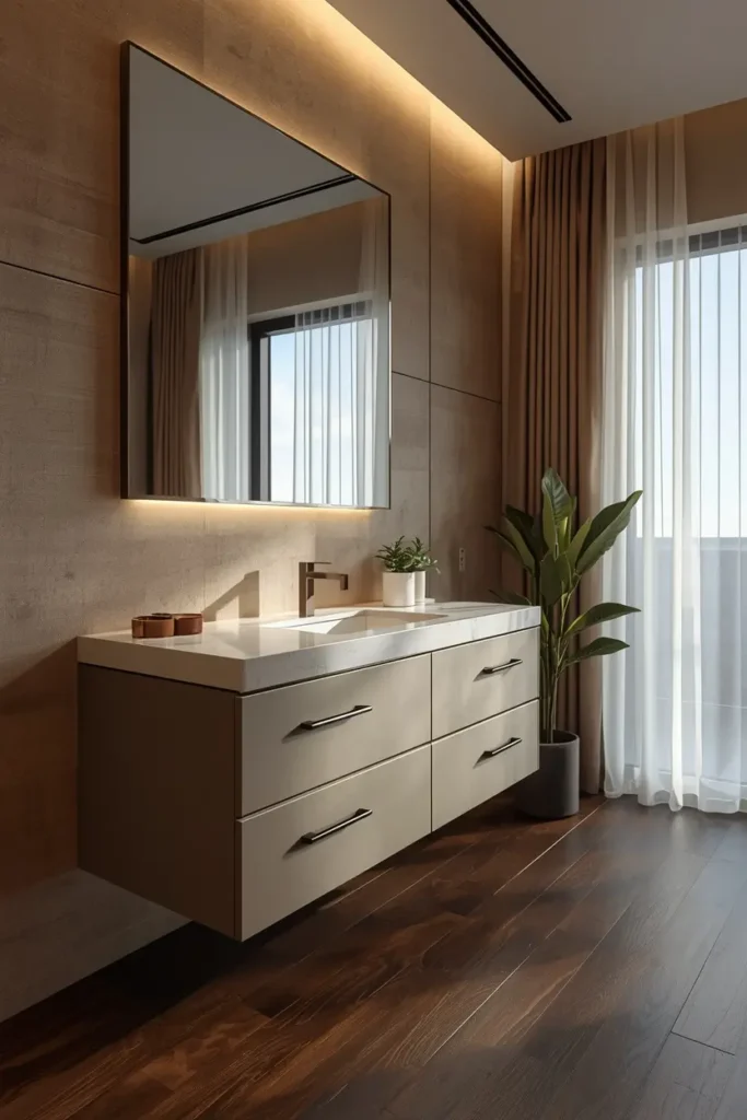 Floating vanity with drawers for bathroom storage