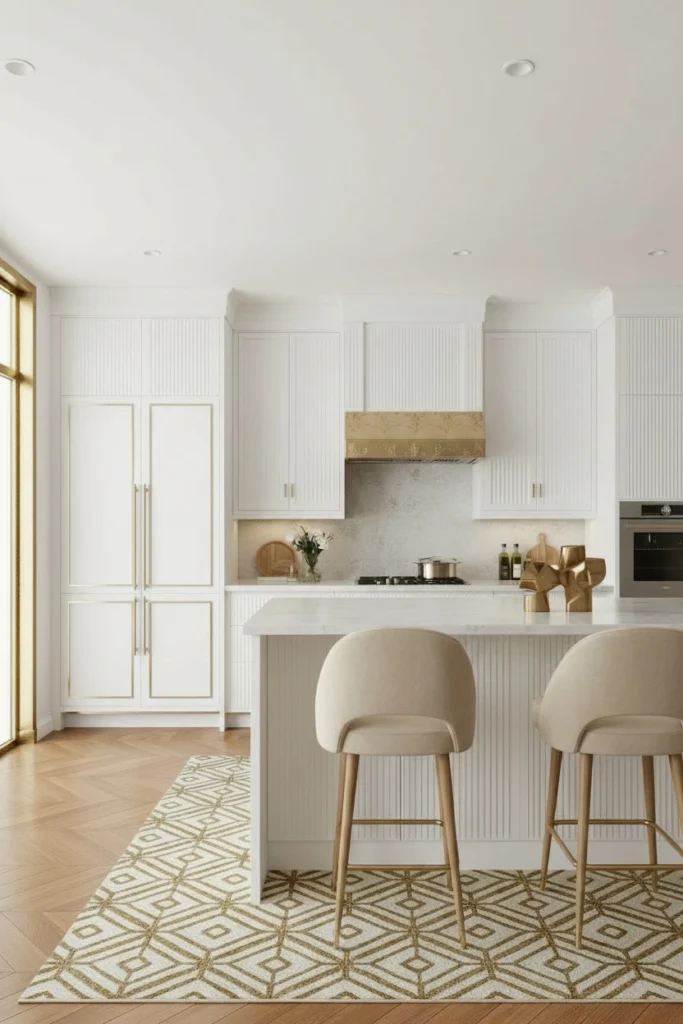 Fluted panels add elegant texture and shadow to kitchen cabinets.