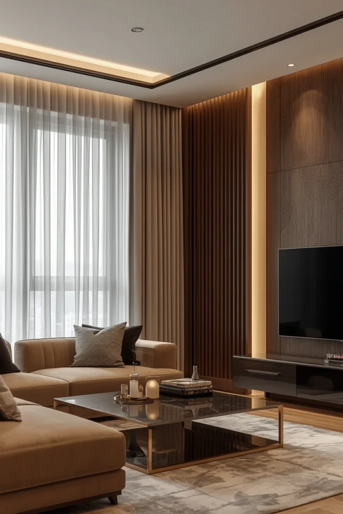 Floor-length curtains hung near ceiling look taller.