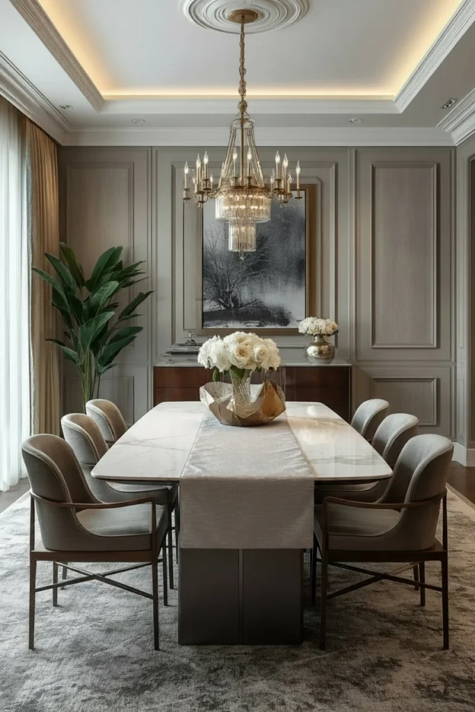 A linen table runner styled on a dining table.