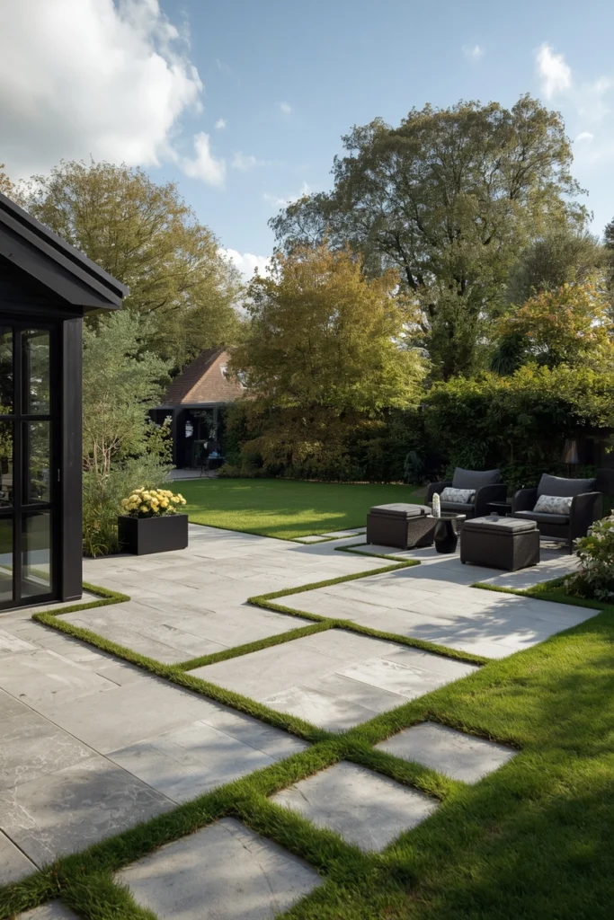 Large grey paving slabs make a small patio look bigger.
