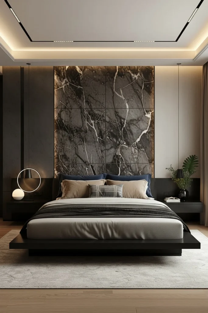 A low oak wood bed suits a calm Japandi style bedroom.