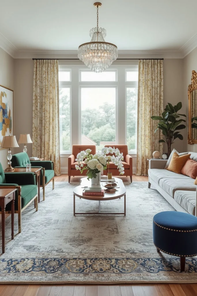 Measuring the seating area before choosing a rug.