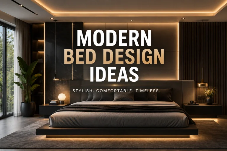 A stylish modern bedroom features an elegant bed design.