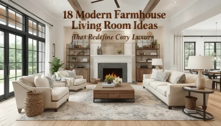 Cozy modern farmhouse living room with warm neutral tones