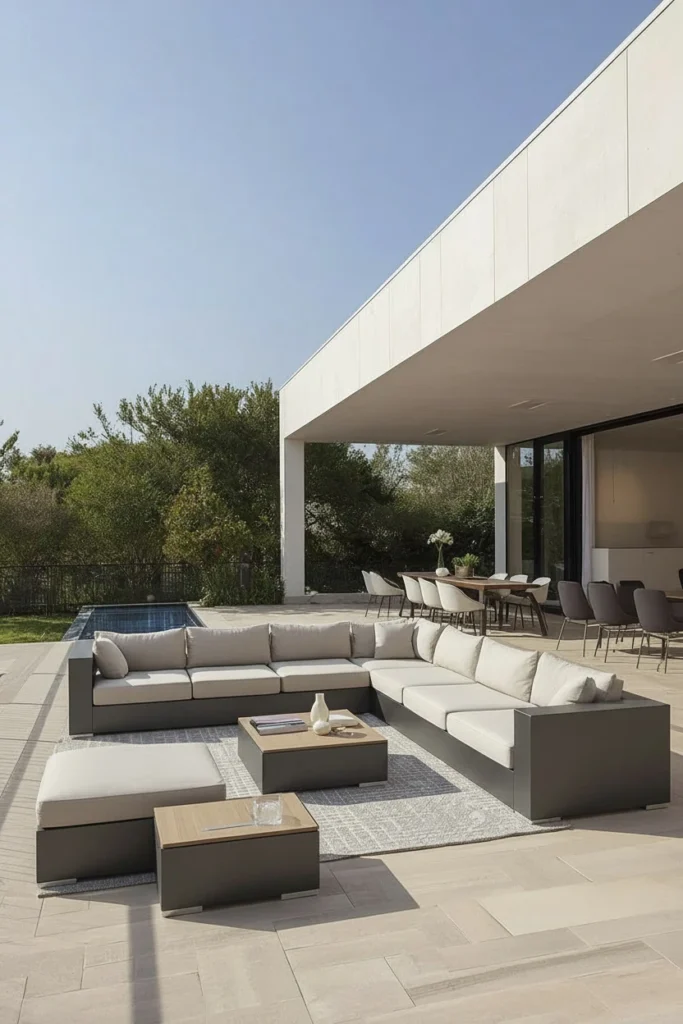 Modular sectional sofa set in modern backyard