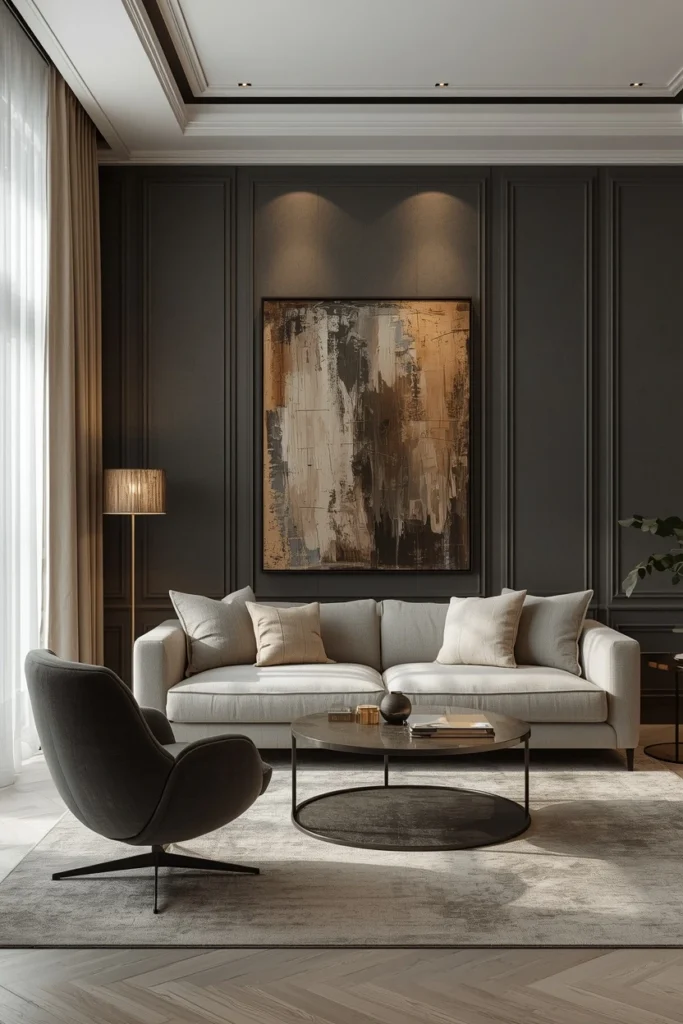 One sofa and one chair arranged in small living room.
