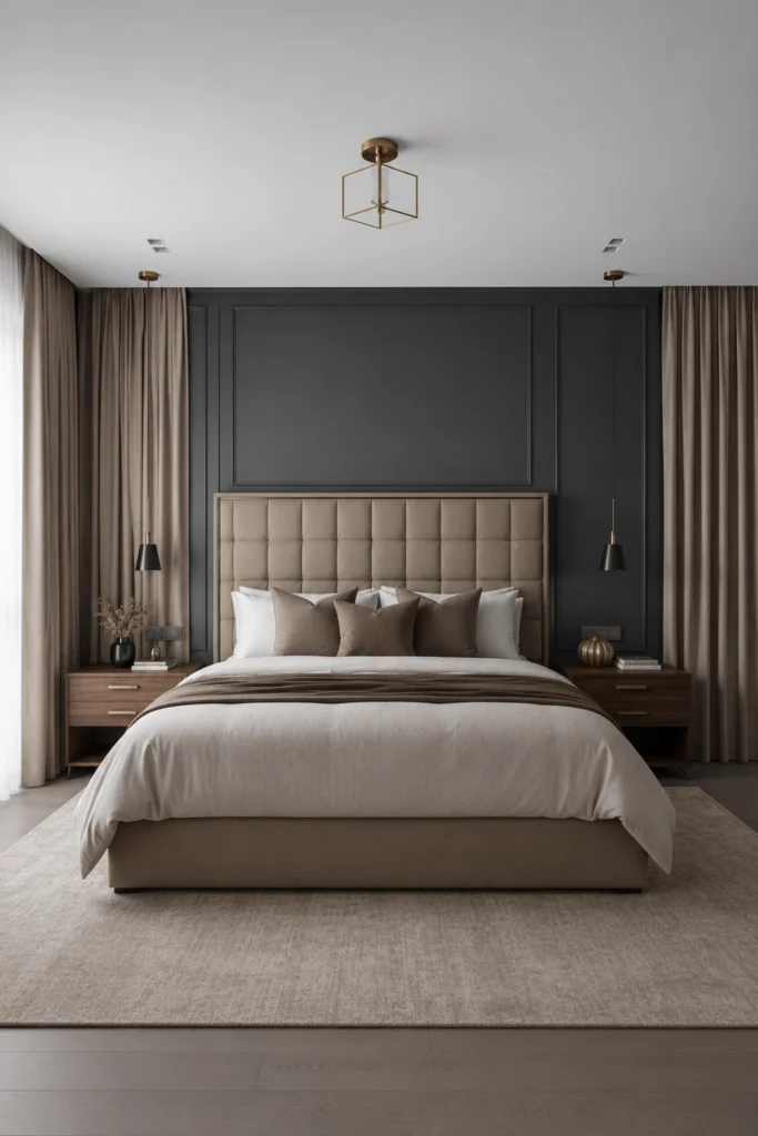 A refined panelled headboard features elegant hand-crafted stitch detailing throughout.