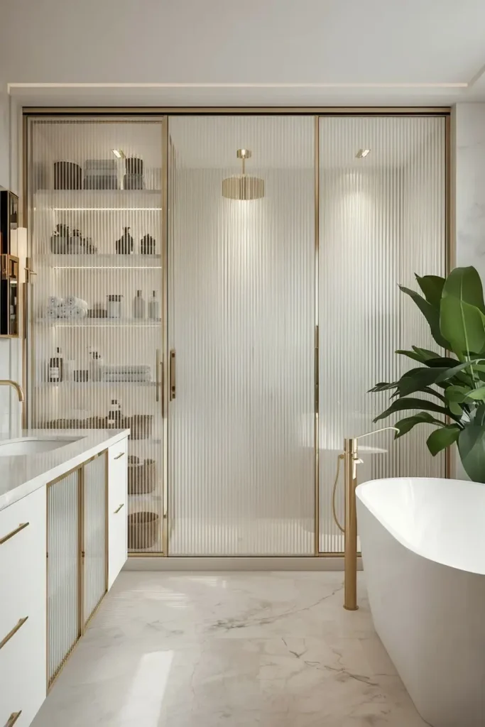 Ribbed glass cabinet doors for stylish bathroom storage