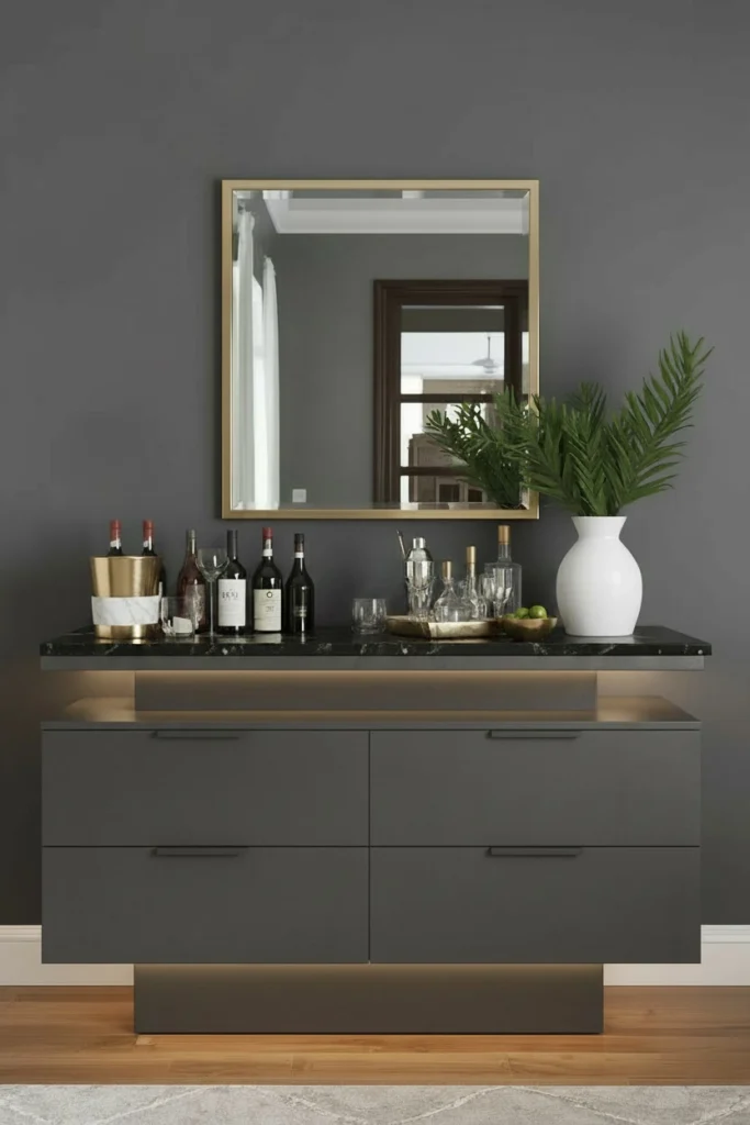Sideboard cabinet styled as a home mini bar