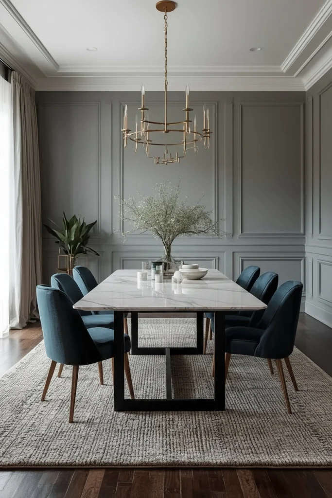 Textured boucle loop rug in simple dining room